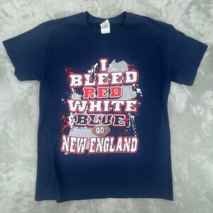 Gildan Navy Blue I Bleed Red White Blue Go New England Football T Shirt Mens Med